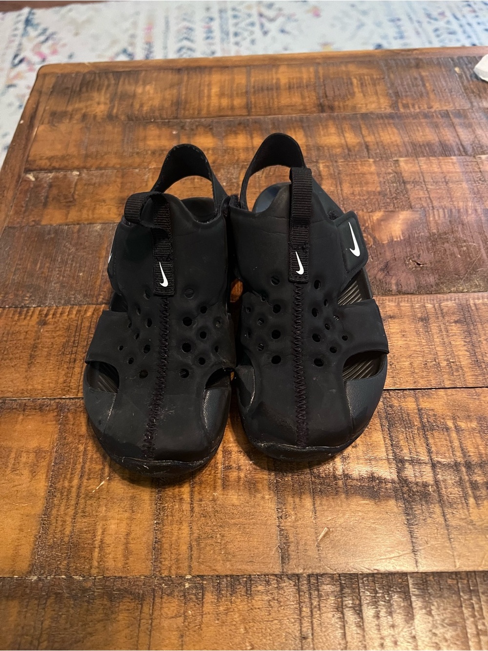 Nike Black Kids Slip-On Water Sandals with White Swoosh